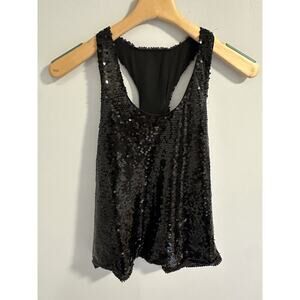 Black Sequin Tank Top Women’s Size Medium Racerback Cocktail Party Dance Club
